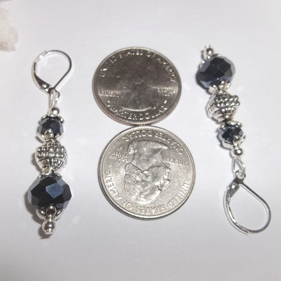 Navy Blue Beaded Glass Earrings Dangle Drop Silver Lever Back Jewelry Gift 7051 - Picture 3 of 8